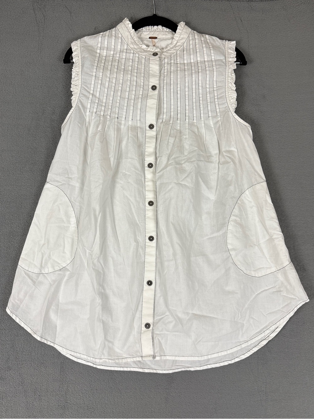 Free People Annie Tunic Sleeveless White Button-Front Pintuck Blouse